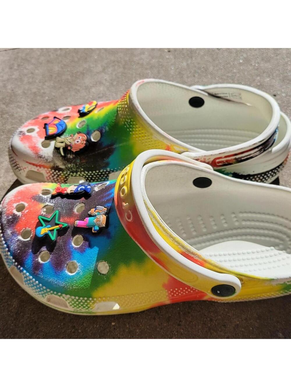 6 Youth,  8 Women's Rainbow crocs with clog charms. pre-owned, worn - Picture 4 of 7
